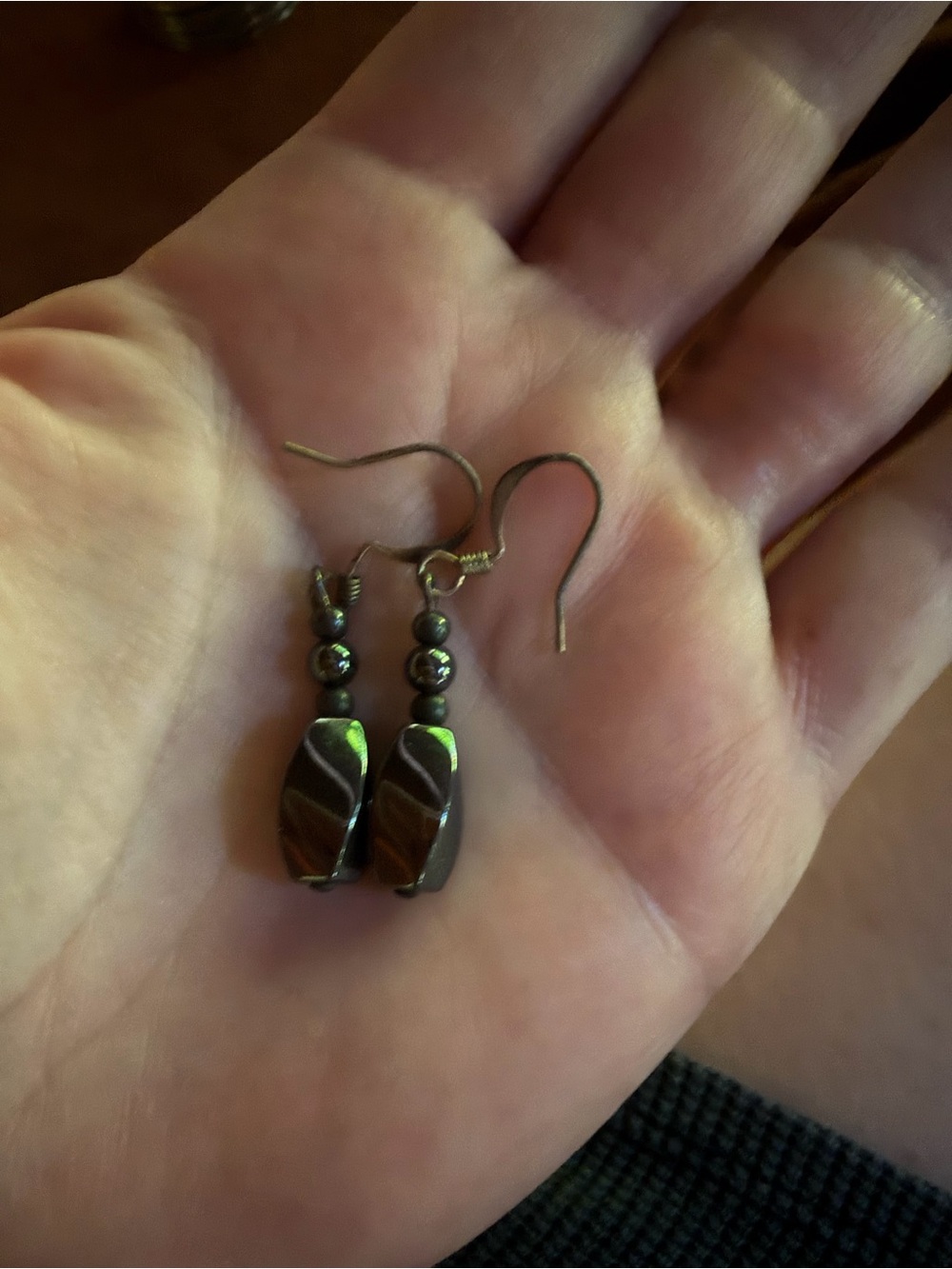 Egyptian Hematite Artisan Angled Bead Dangle Earrings